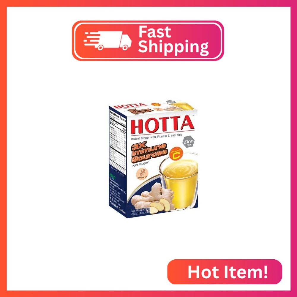 HOTTA Instant Ginger Drink With Zinc & Vitamin C Hot or Cold No Sugar Caffeine F