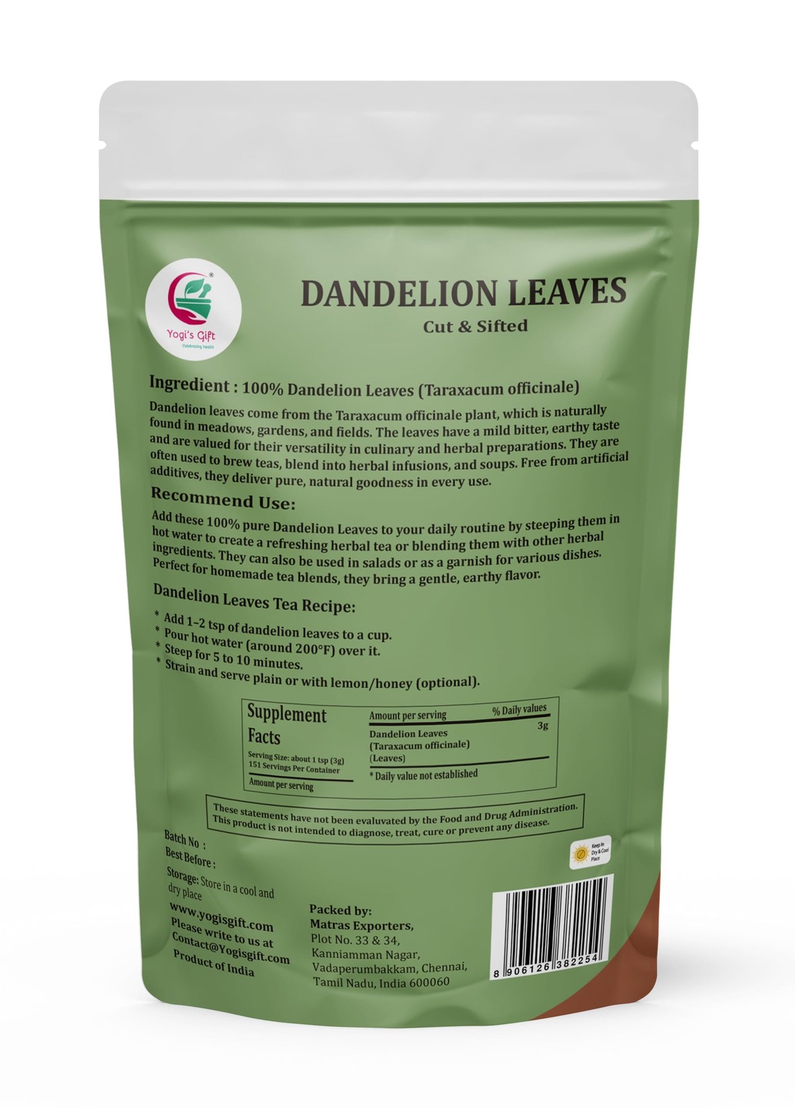Dandelion Leaves Cut And Sifted 1 LB,100% Natural & Pure, Ideal for Dandelion…