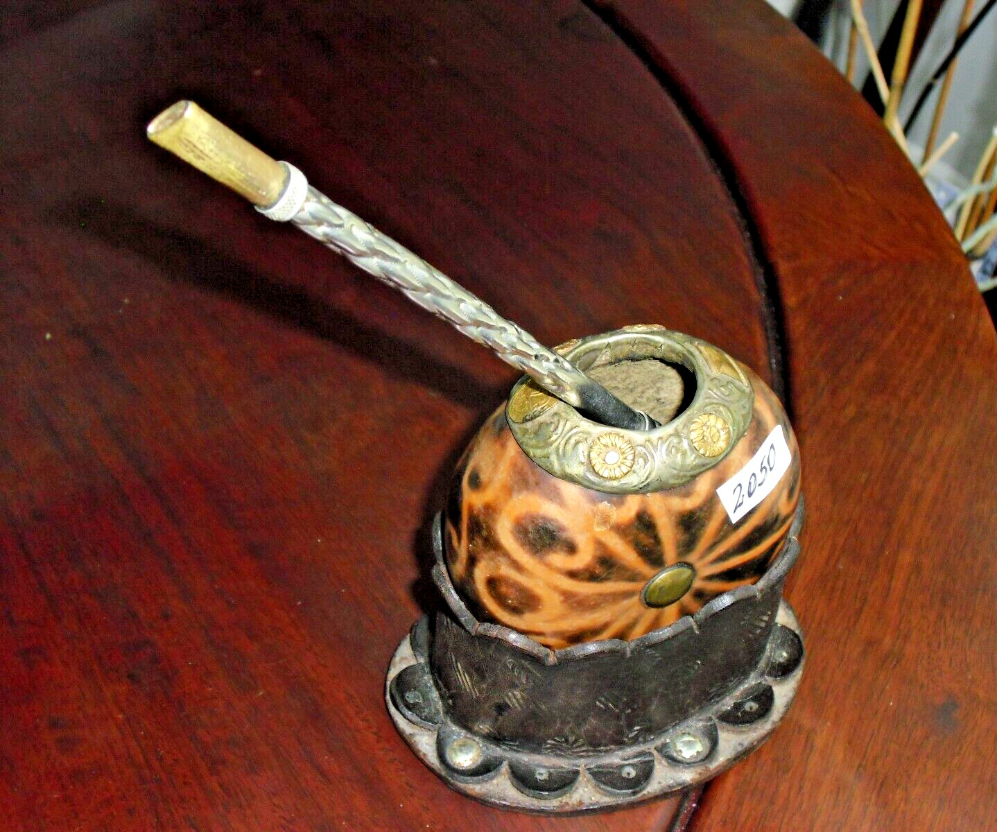 Mate Gourd Yerba Galleta base cuero Bombilla used Argentina Uruguay Brazil usado
