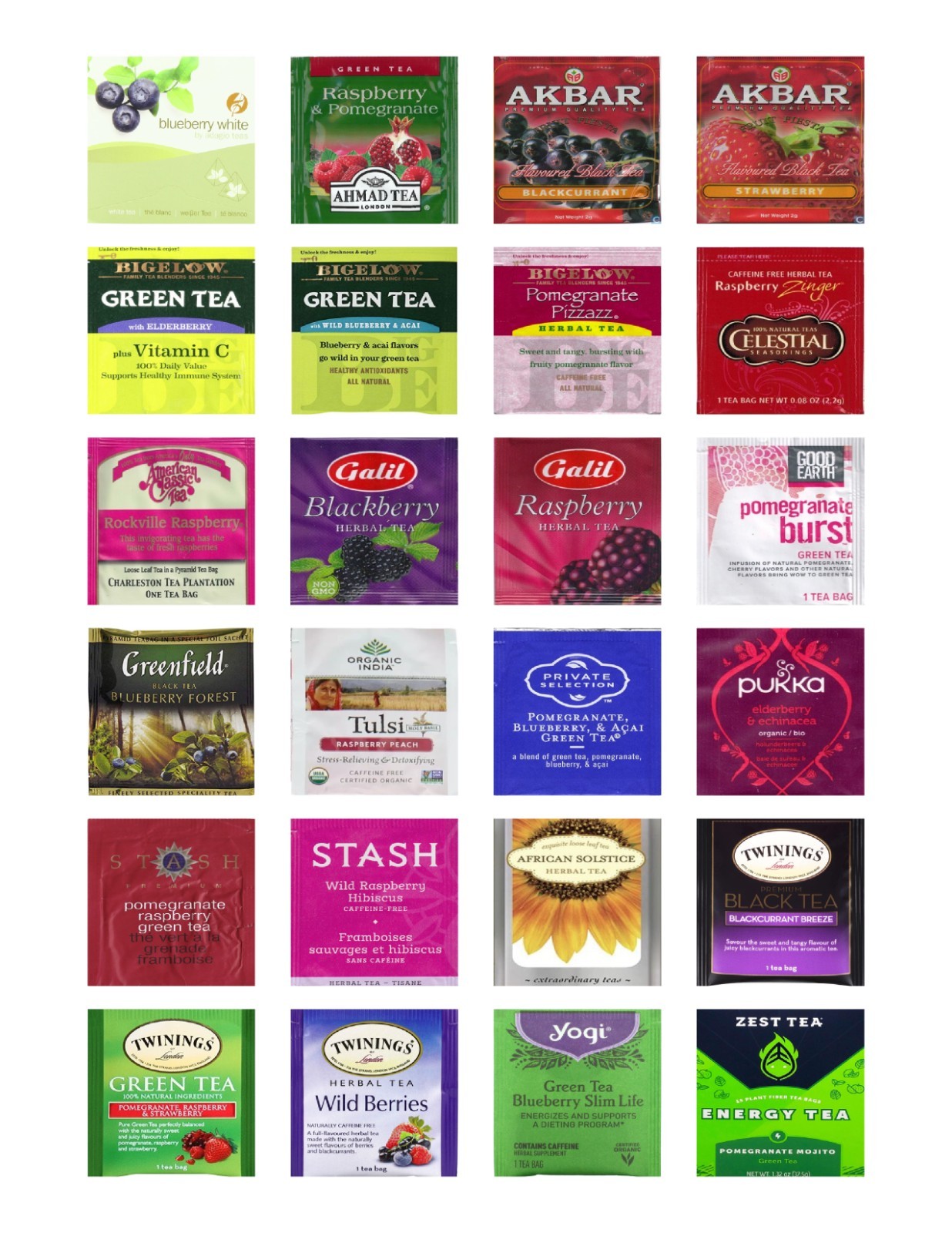 Berries – Summer Fruit Tea Bag Sampler Variety Pack – 24 Single-Serve Varieties