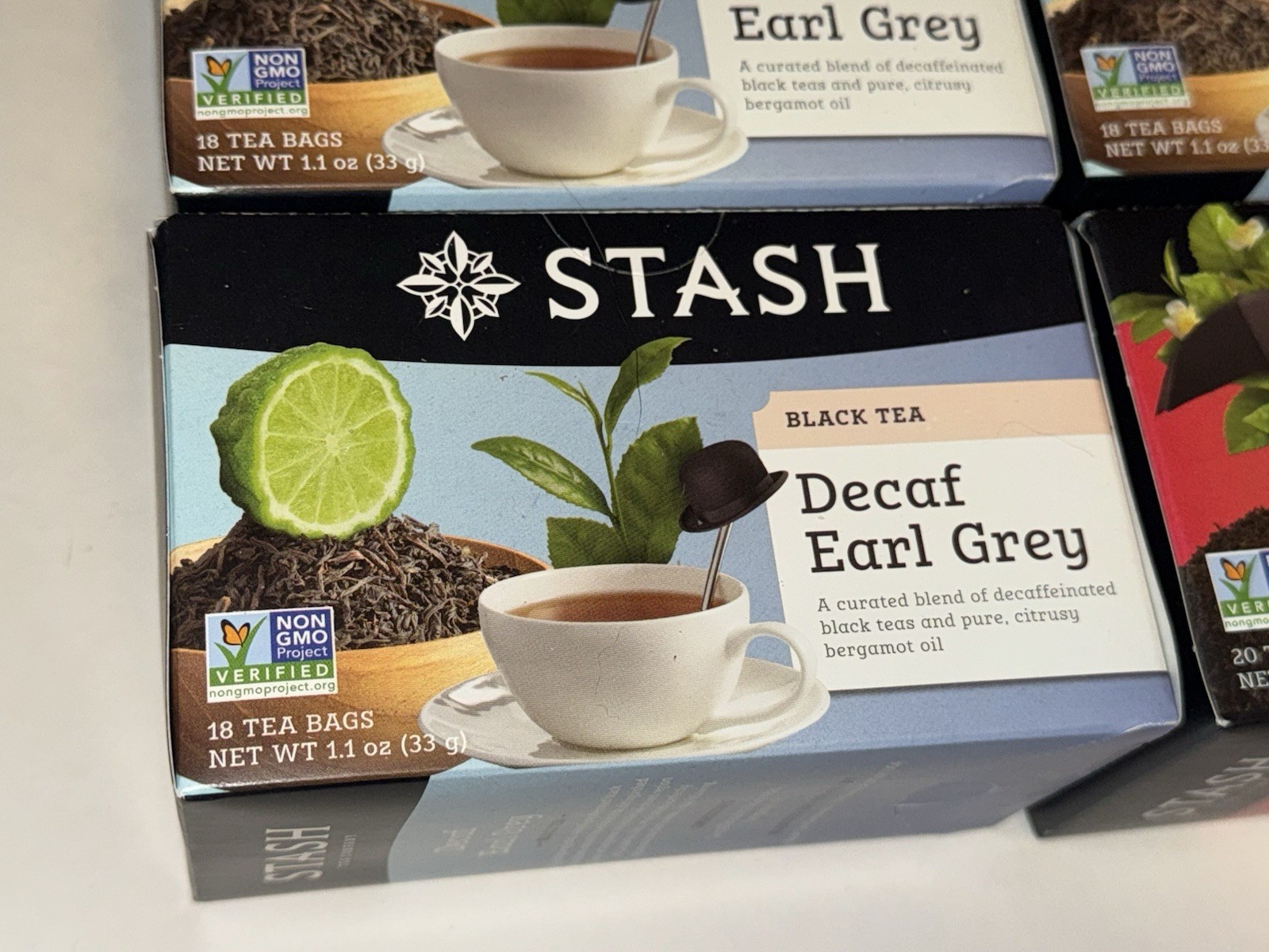 (6) boxes STASH TEA BAGS = 5 DECAF EARL GREY + 1 English Breakfast Black Regular