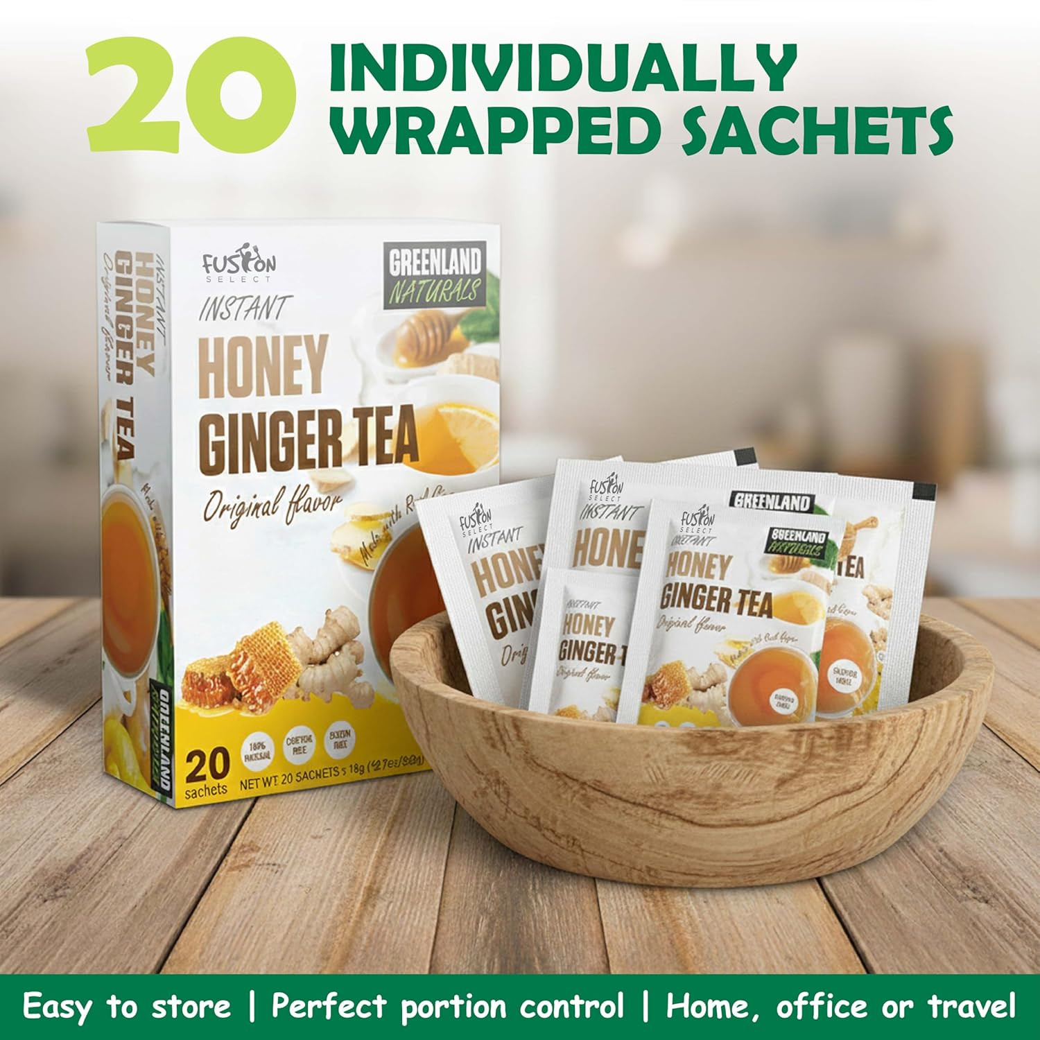20 Sachets Original Ginger Honey Crystals Packets – Crystallized Ginger Tea with