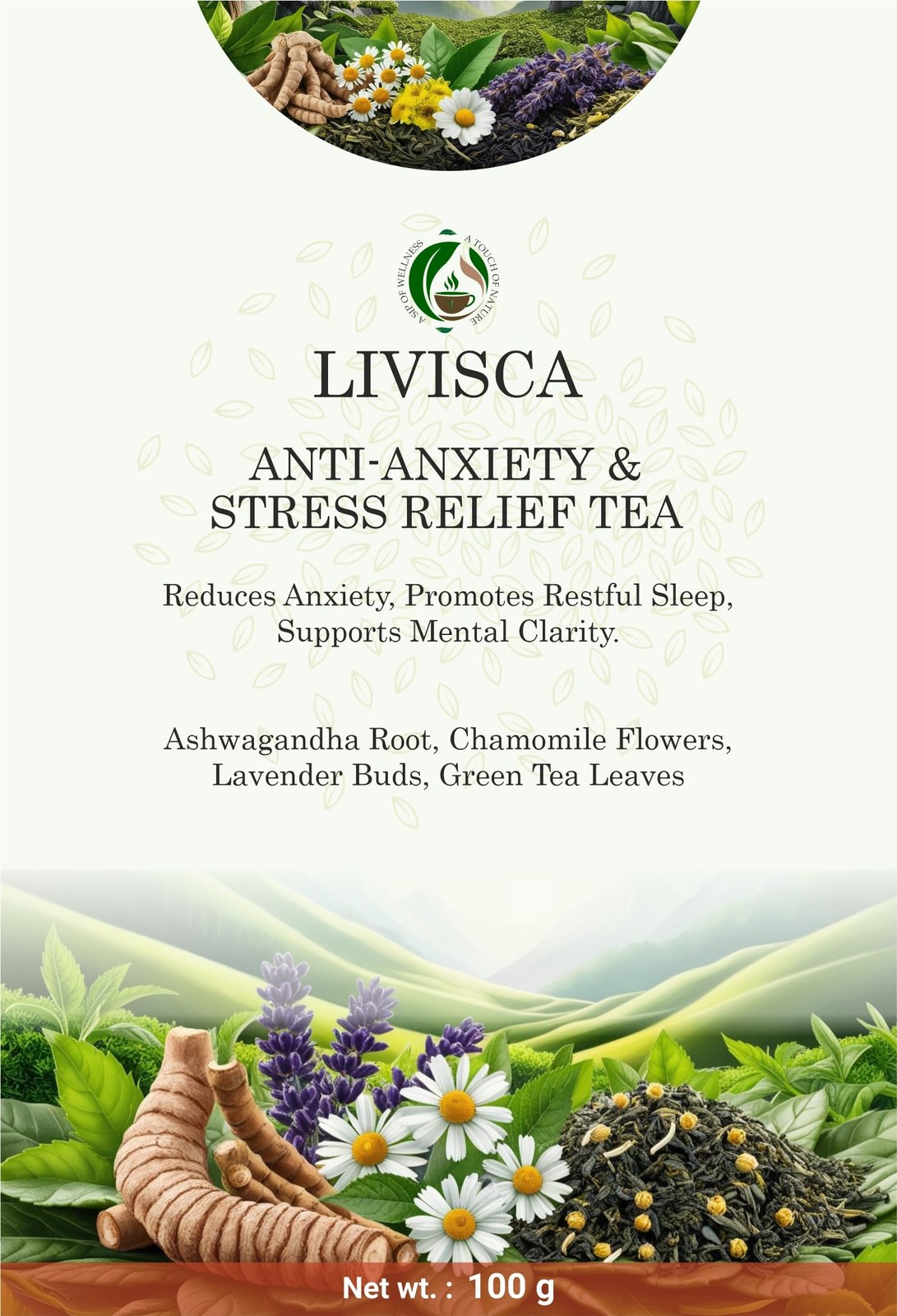Livisca Anti-Anxiety & Stress Relief Tea | Ashwagandha, Chamomile, Lavender