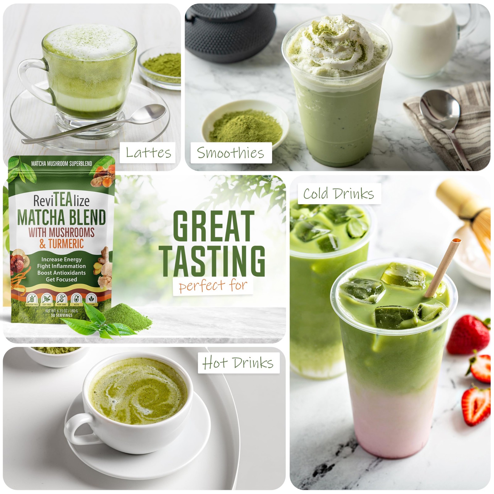 Matcha Mushroom Powder Latte Blend – Organic Japanese Ceremonial Grade Matcha…