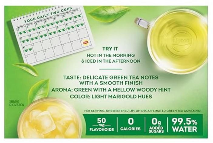 Lipton Decaffeinated Green Tea Bags, Unsweetened Teabags for Decaf Hot 40 bag