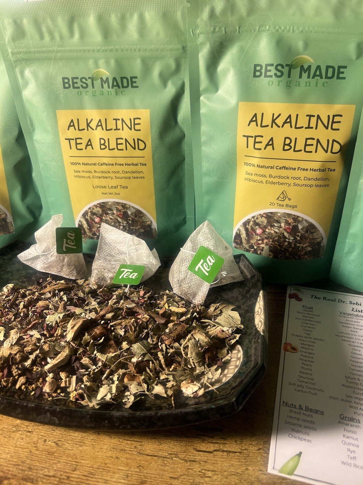 Alkaline Tea Blend – Sea Moss, Dandelion, Hibiscus, Burdock, Elderberry, Soursop