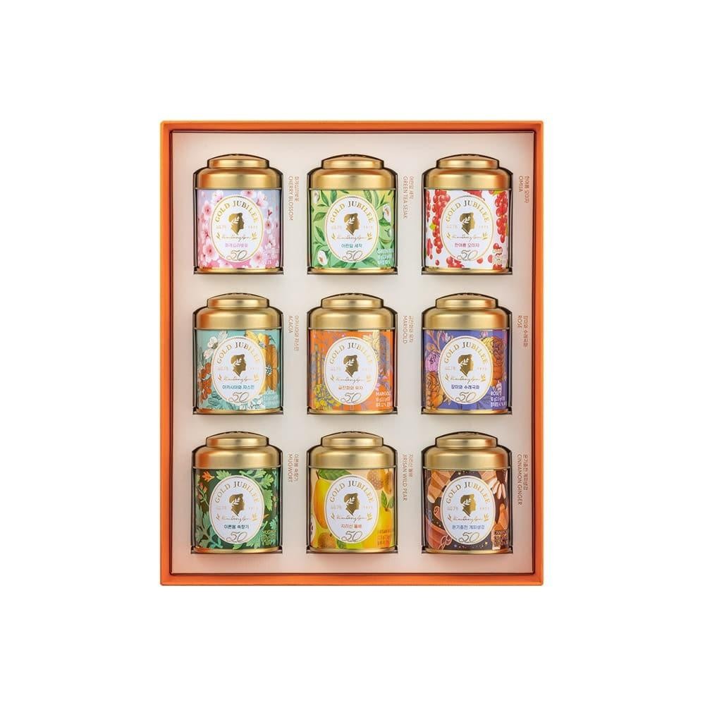 Ssanggye Gold Jubilee Korean Tea Tin Case 9 Types 45 Pyramid Bags set gift