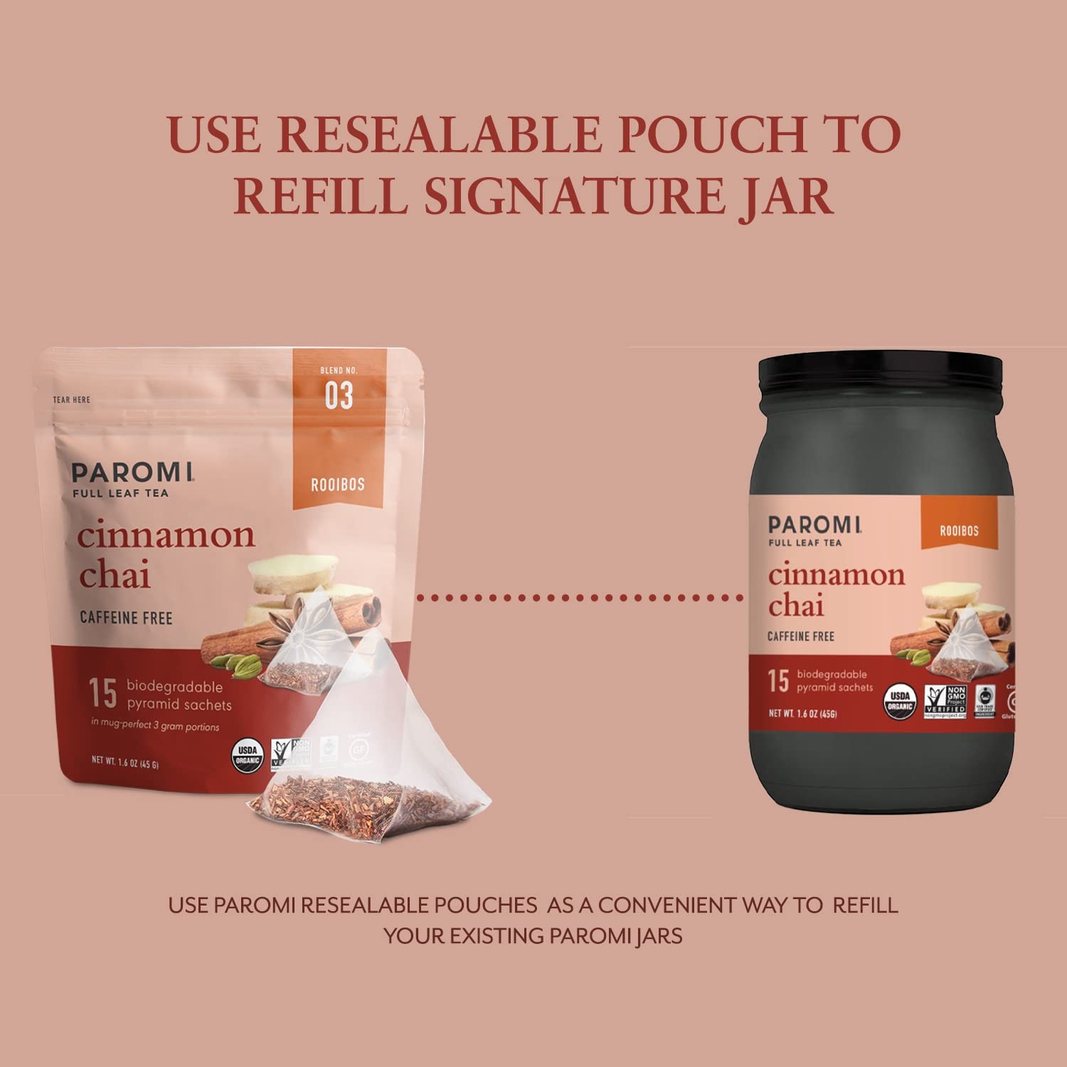 15 Count Pack of 3 Signature Glass Jar Pyramid Tea Sachets Fresh Flavorful Tea