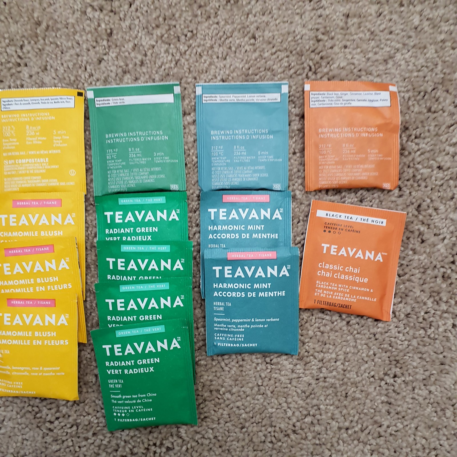 STARBUCKS TEAVANA Tea Bag Lot of 41 Sachets Mix of 5 Flavors for Tea Lovers