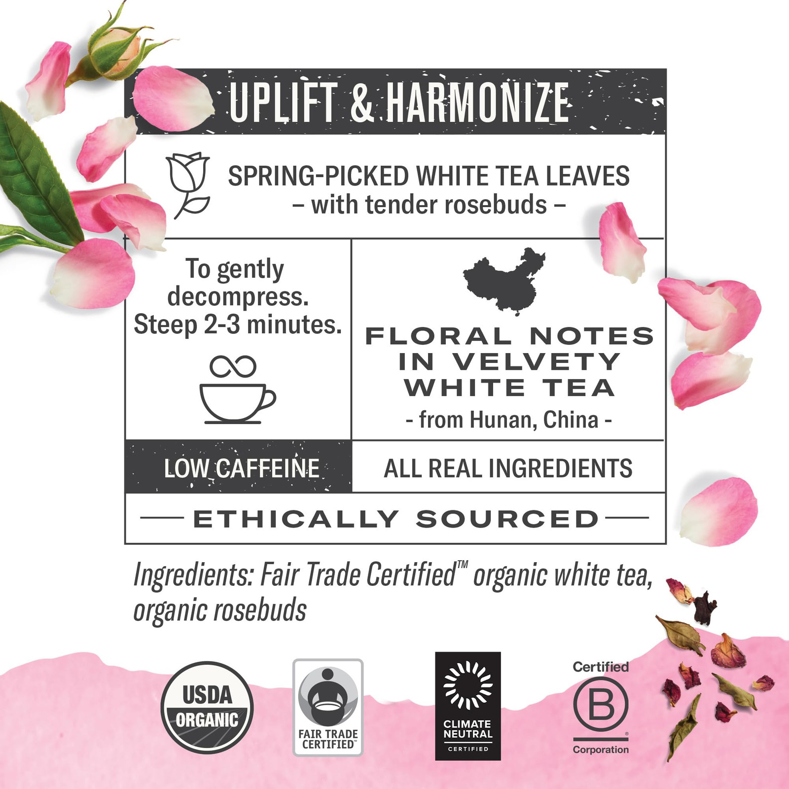 Numi Organic White Tea with Rose 16 Count Fresh Floral Bagged Tea