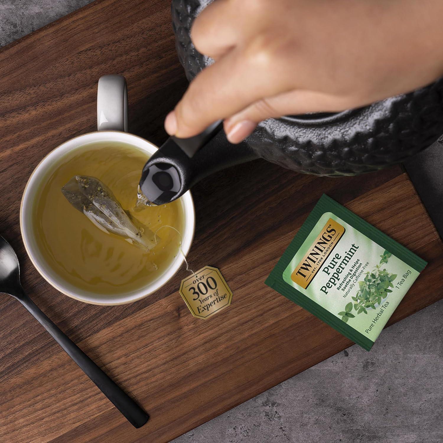 Twinings Pure Peppermint, 100 Individually Wrapped Tea Bags, Fresh Minty Free,