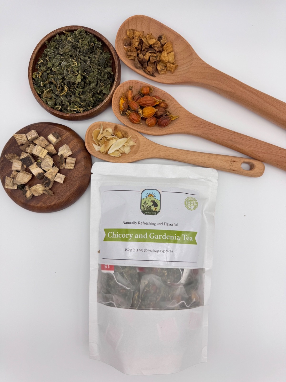 Chicory and gardenia herbal tea