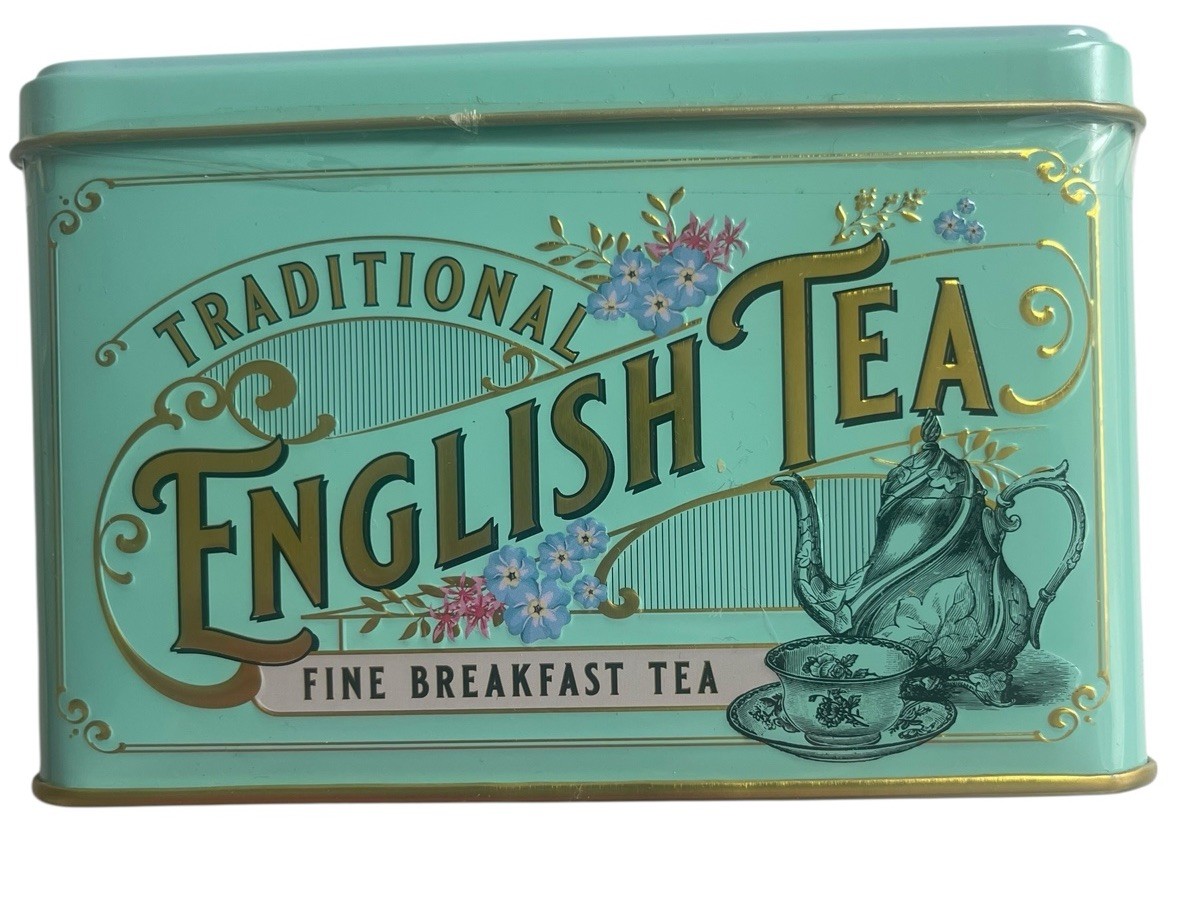 Traditional English Breakfast Tea Turquoise Vintage Victorian Tin 40 Teabags