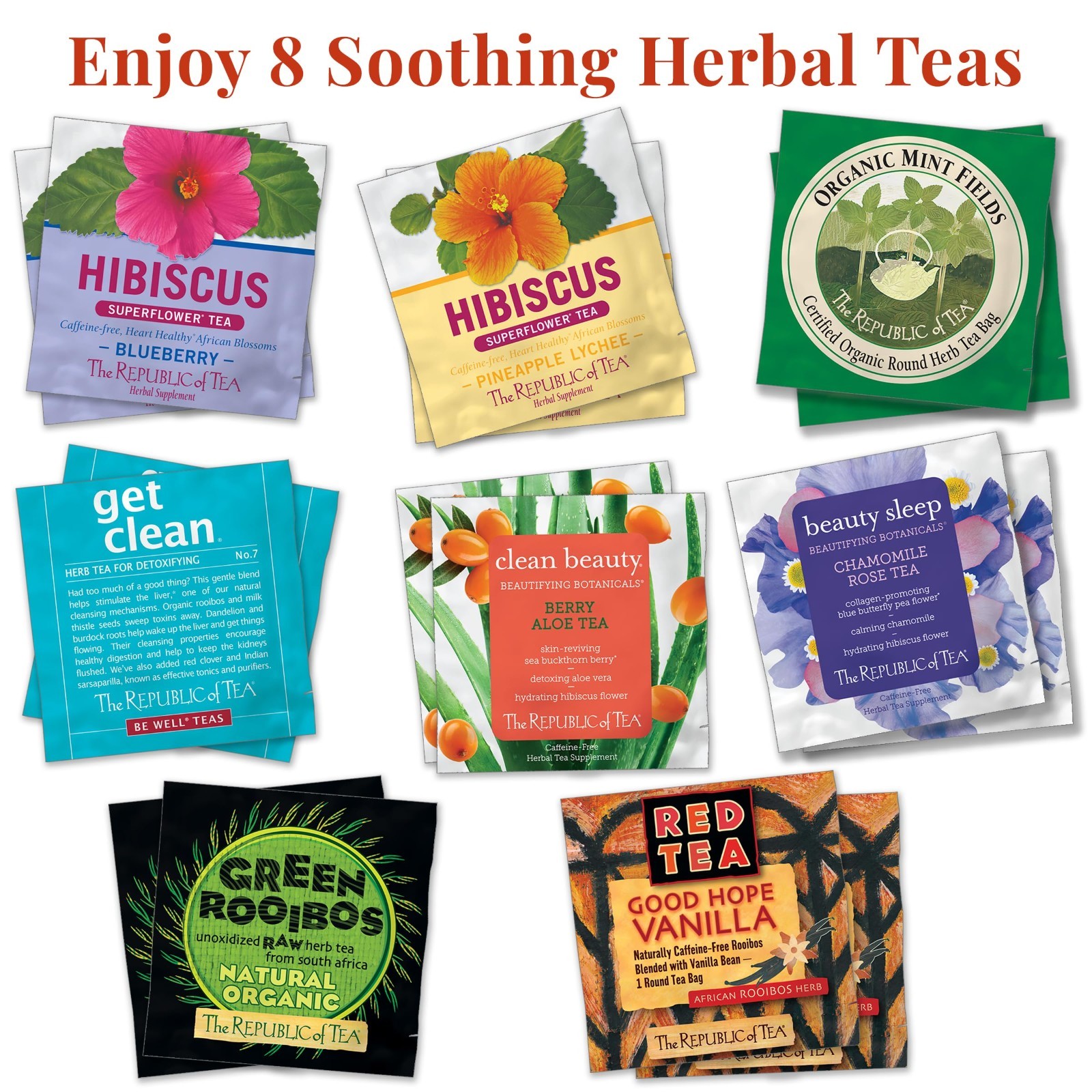 Premium Assortment of Herbal & Green Teas, 40 Individually Wrapped Bags