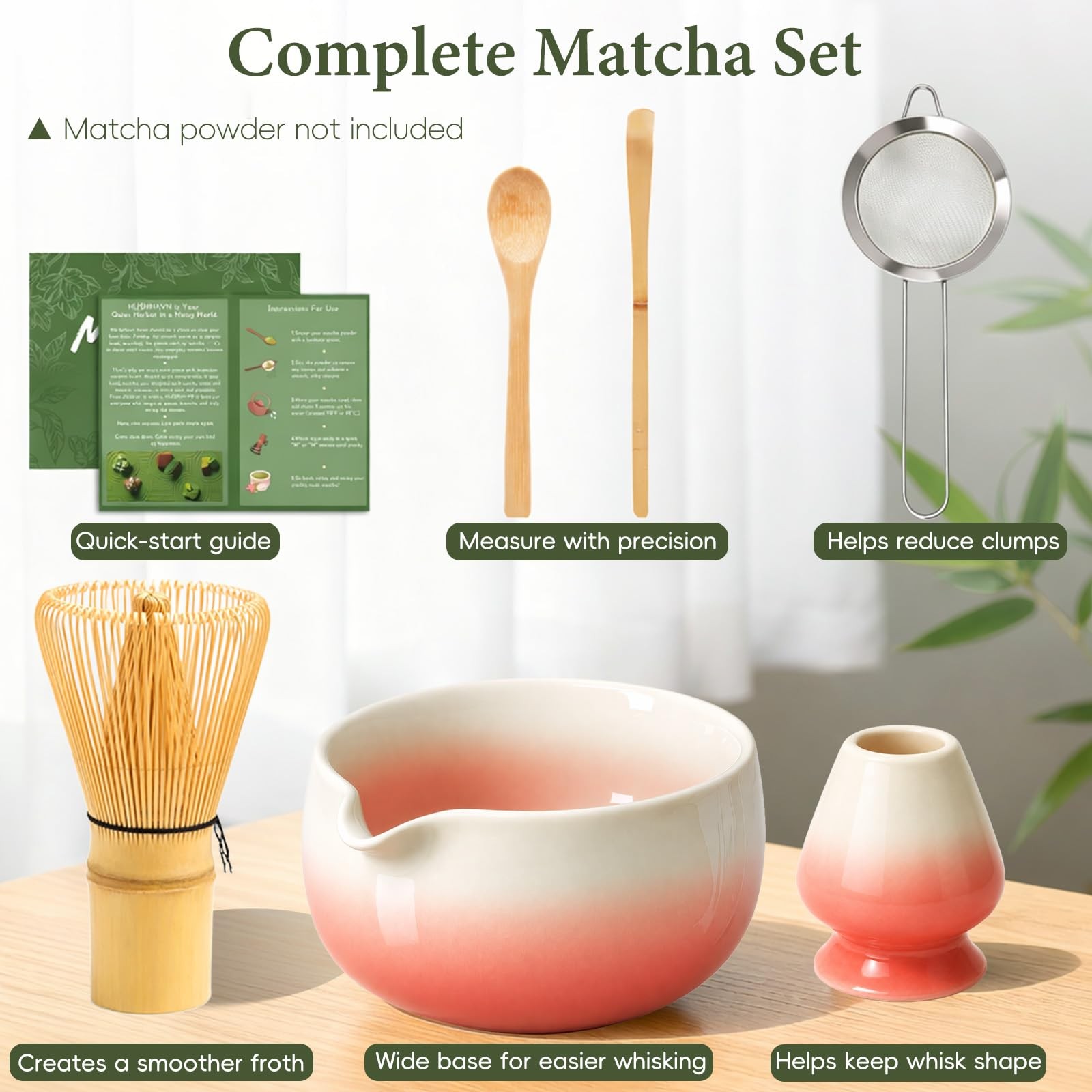 Matcha Whisk Set, Ceramic Matcha Set Includes Bowl & Holder, Bamboo Whisk (Ch…
