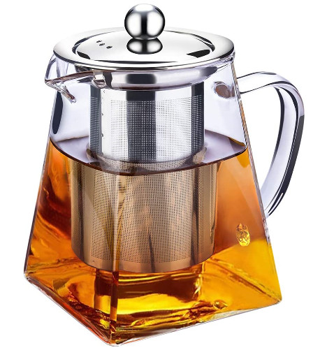 Clear Glass Borosilicate Teapot Loose Leaf Tea 25oz Square w/ 304 Infuser