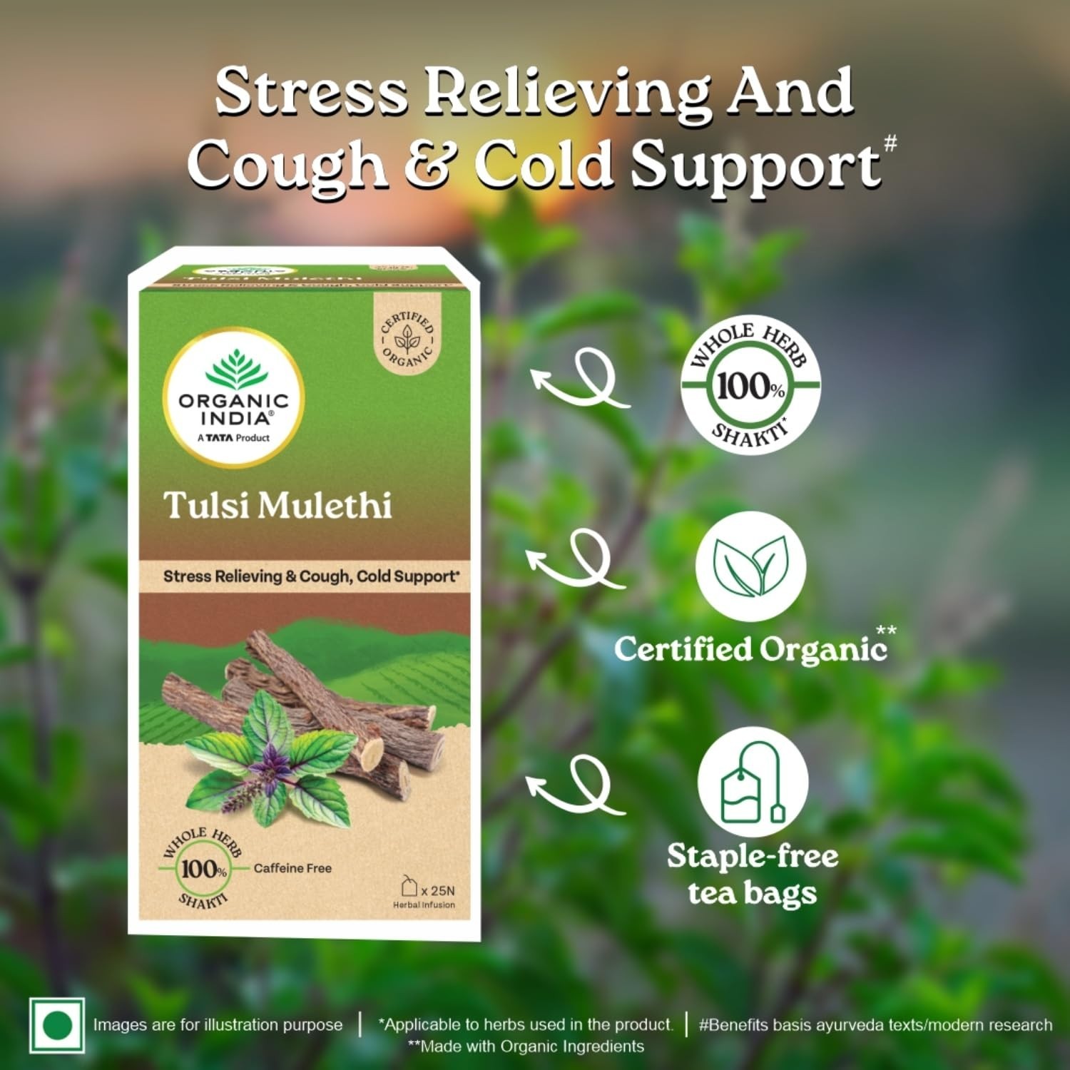 Tata Organic India Tulsi Mulethi 25 Tea Bags Herbal Immunity Tea