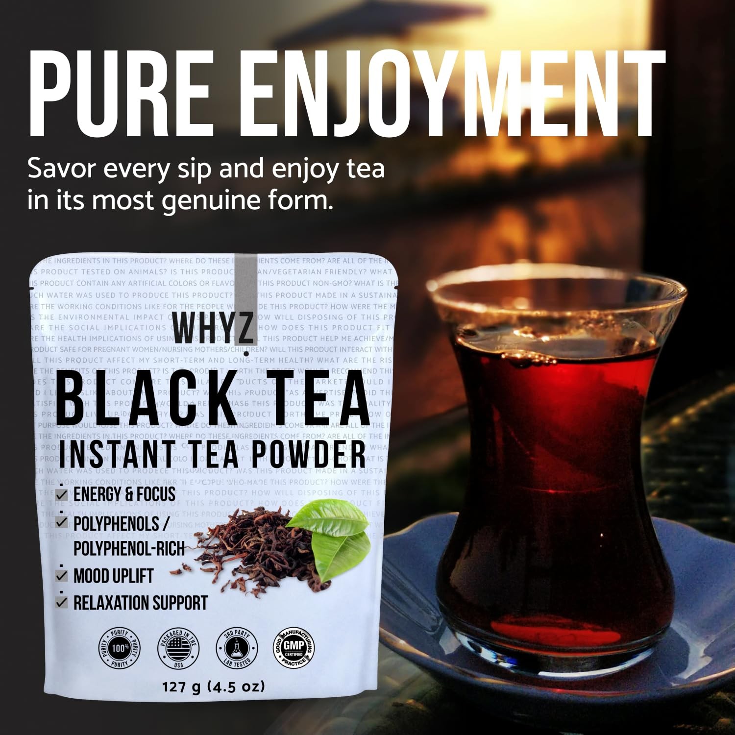 Instant Black Tea Powder, 4.5 Oz, Unsweetened Iced Tea Concentrate from Real Bla