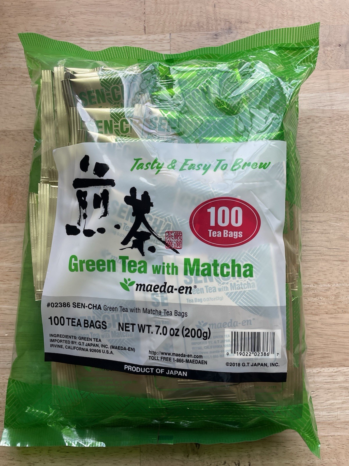 Maeda-en Sencha Green Tea with Matcha 7oz X 100 Tea Bags Japan Exp 03/27