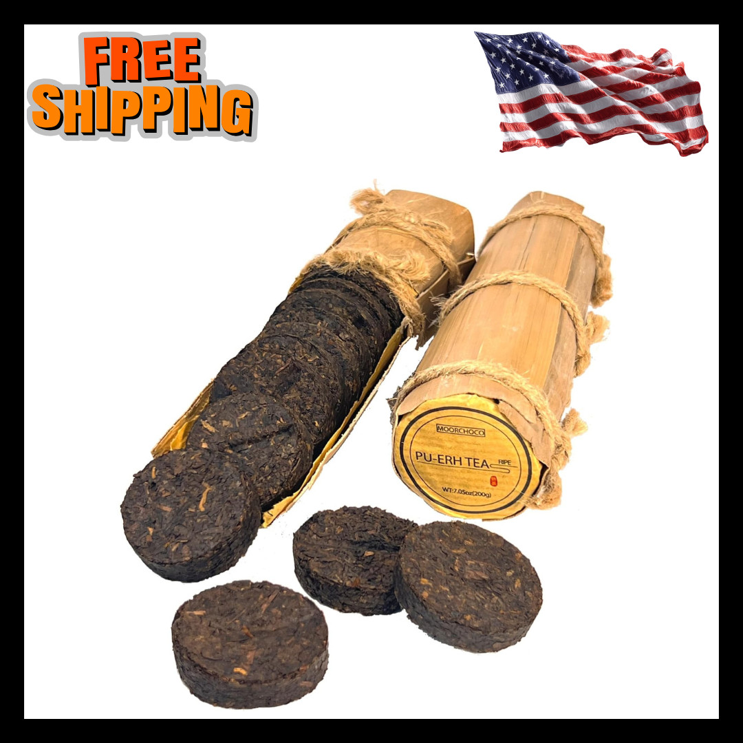 Ripe Puerh Tea Mini Cakes, 7.1 Ounce, Aged Shou Black Tea for 80 Cups