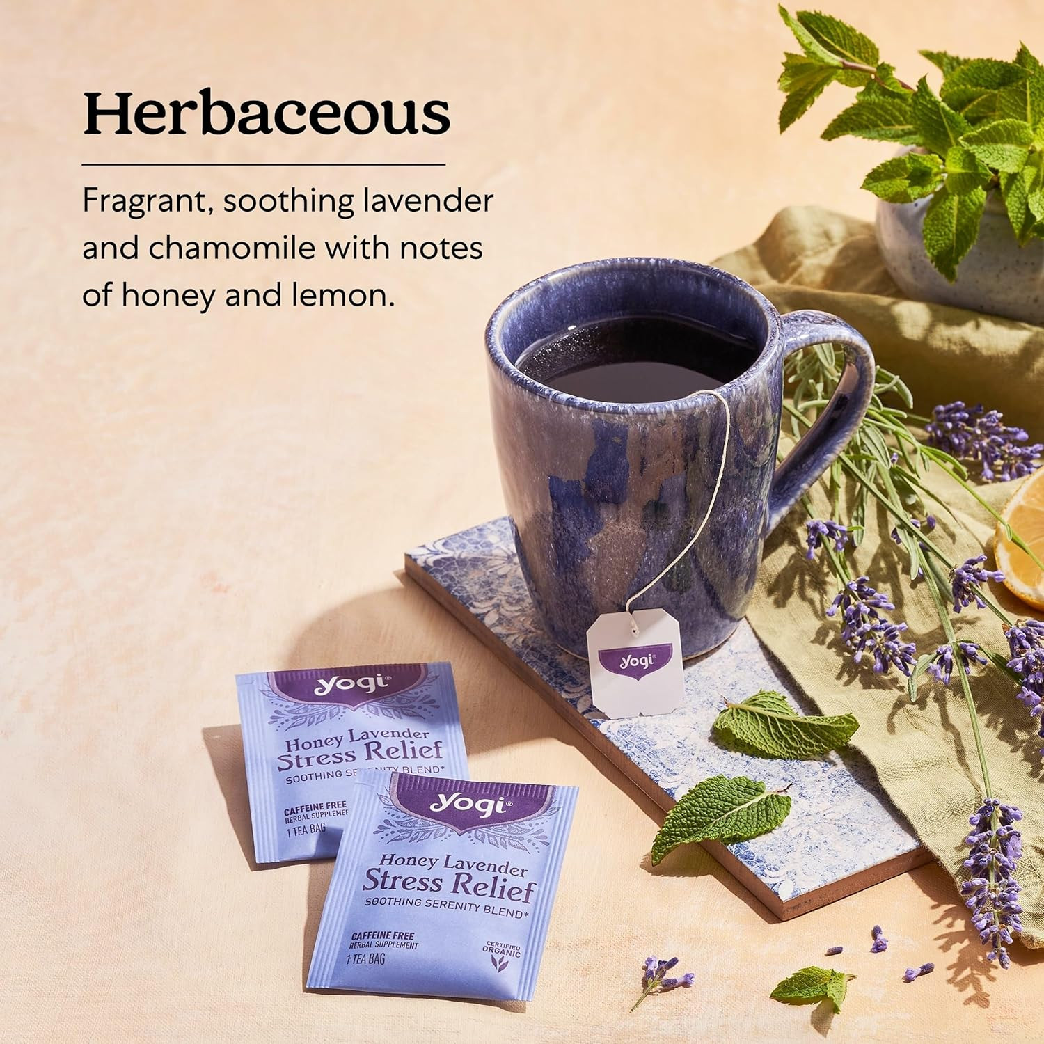 Tea Honey Lavender Stress Relief – 16 Bags per Pack (4 Packs) – Organic Chamomil