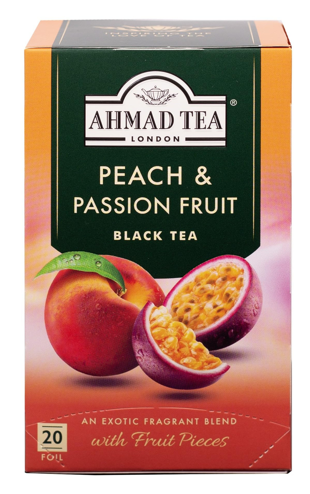 Ahmad Tea Peach Passion Fruit Black Tea Bags 20 Count Awards Winning Flavor