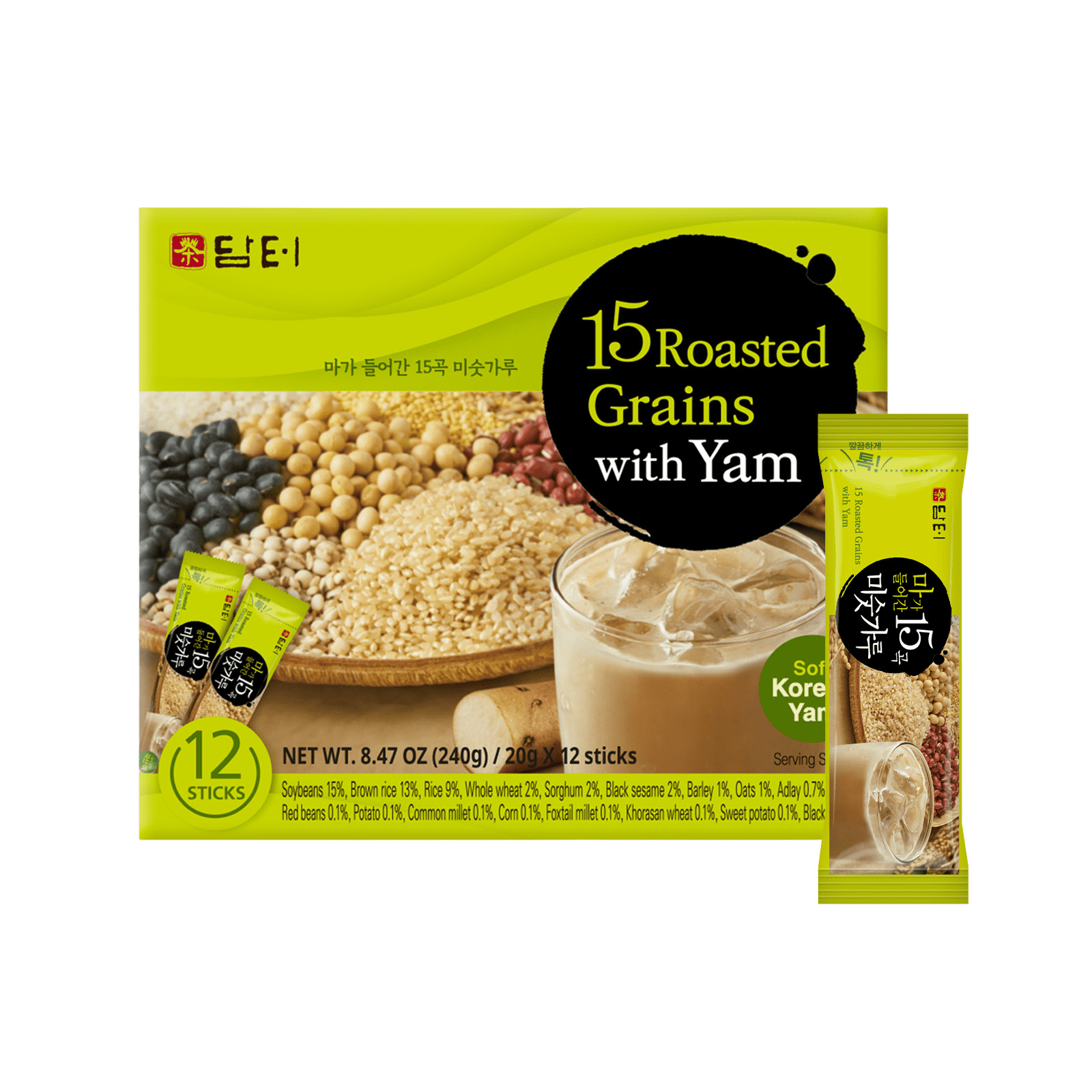 Damtuh Korean 15-Grain Roasted Grain & Yam Misugaru Powder, 12 Count