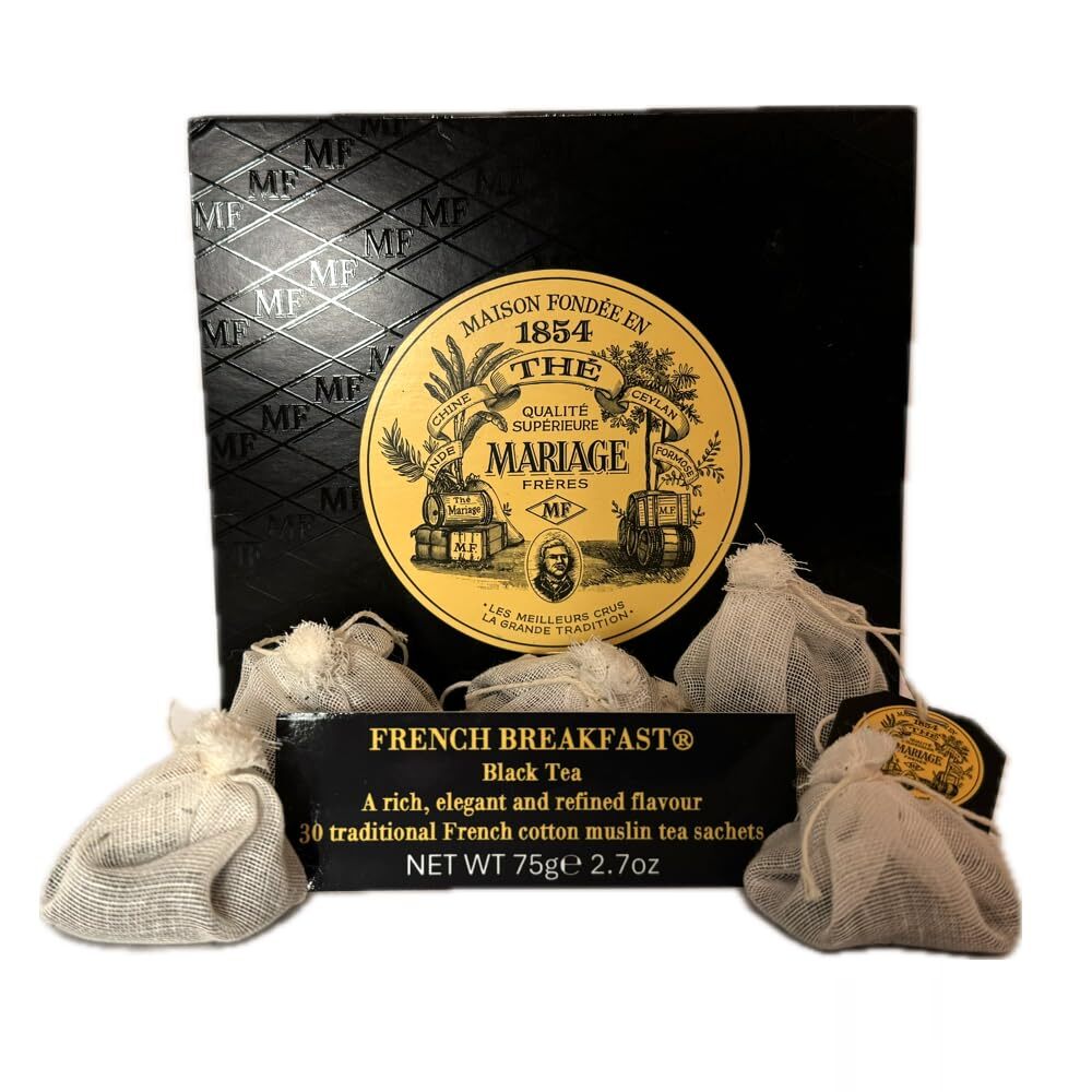Elegant Black Tea 30 Round French Cotton Muslin Tea Bags Malty Flavor 75g