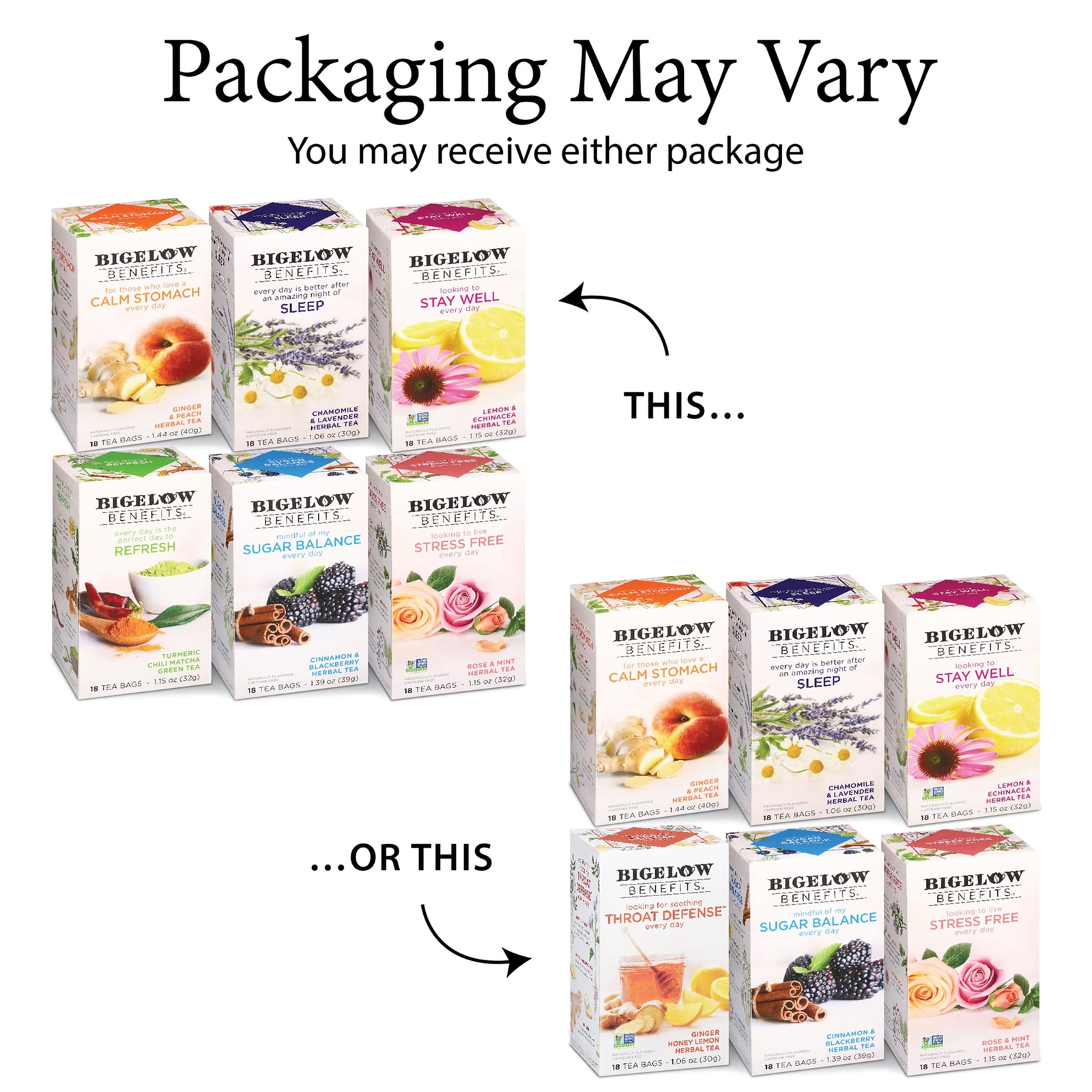 Bigelow Wellness Tea Mix 18 Count Herbal Caffeine Free Variety Box 108 Bags