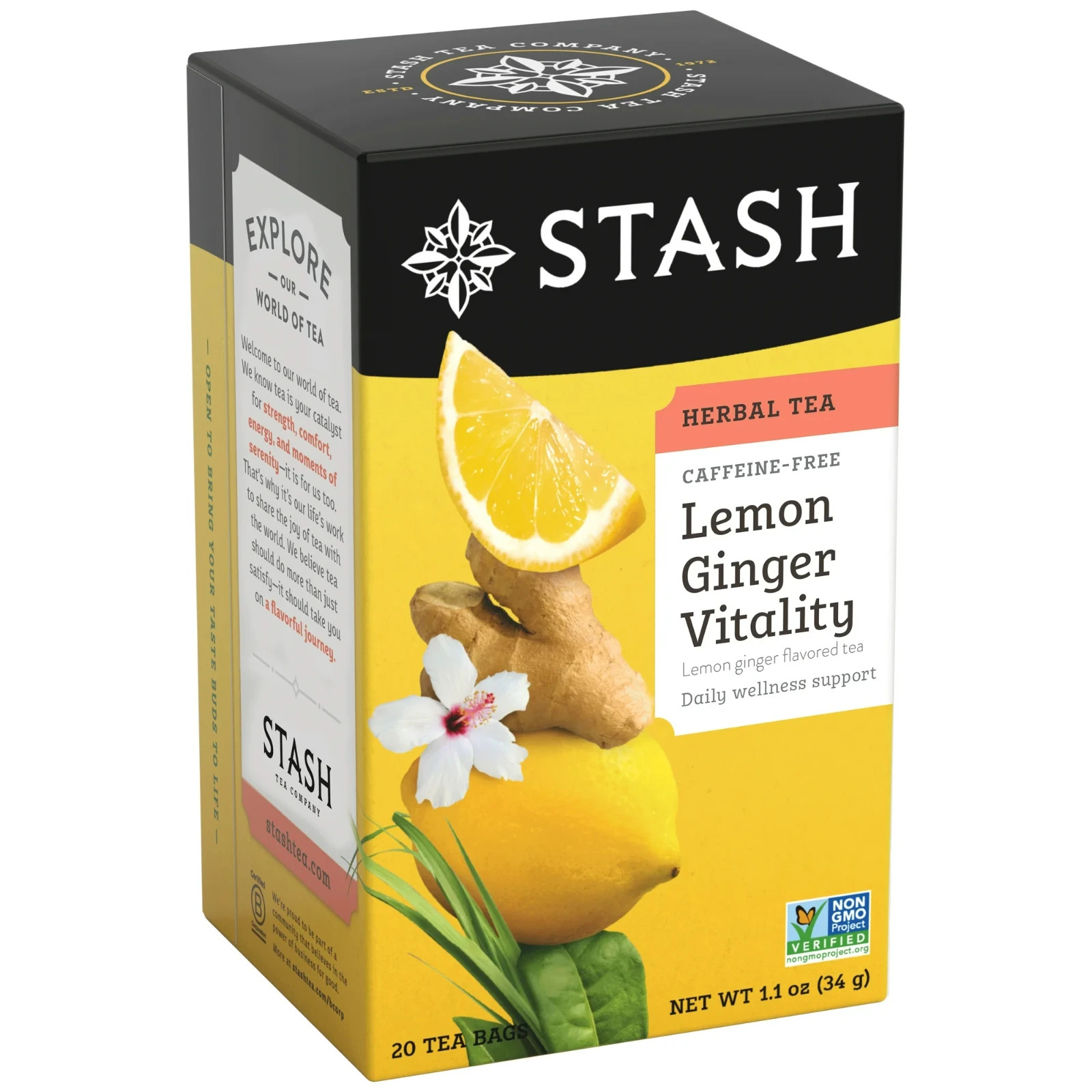 Stash Lemon Ginger Vitality Herbal Tea Bags- 20 Count – 6 Pack