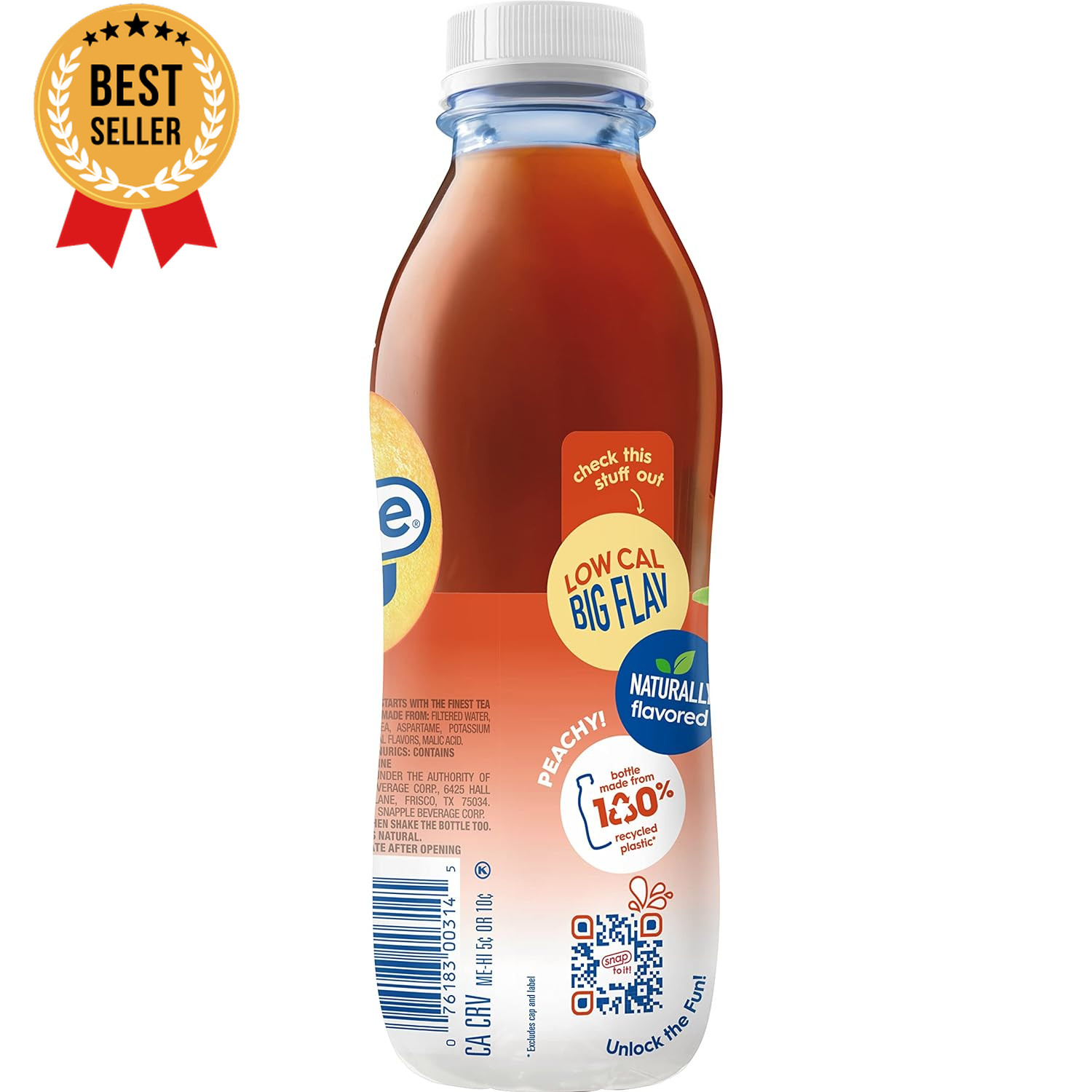 Zero Sugar Peach Tea 16 Fl Oz 12-Pack Recycled Plastic Bottles Refreshing