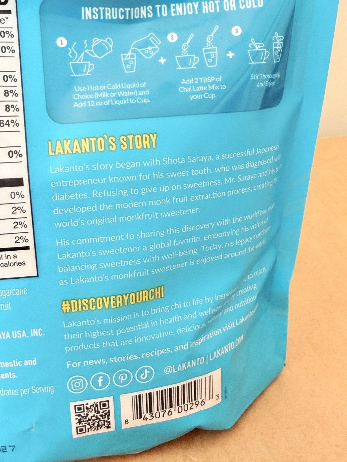 2 X Lakanto Chai Latte Powdered Drink Mix 10oz Vegan Sugar Free Gluten Free