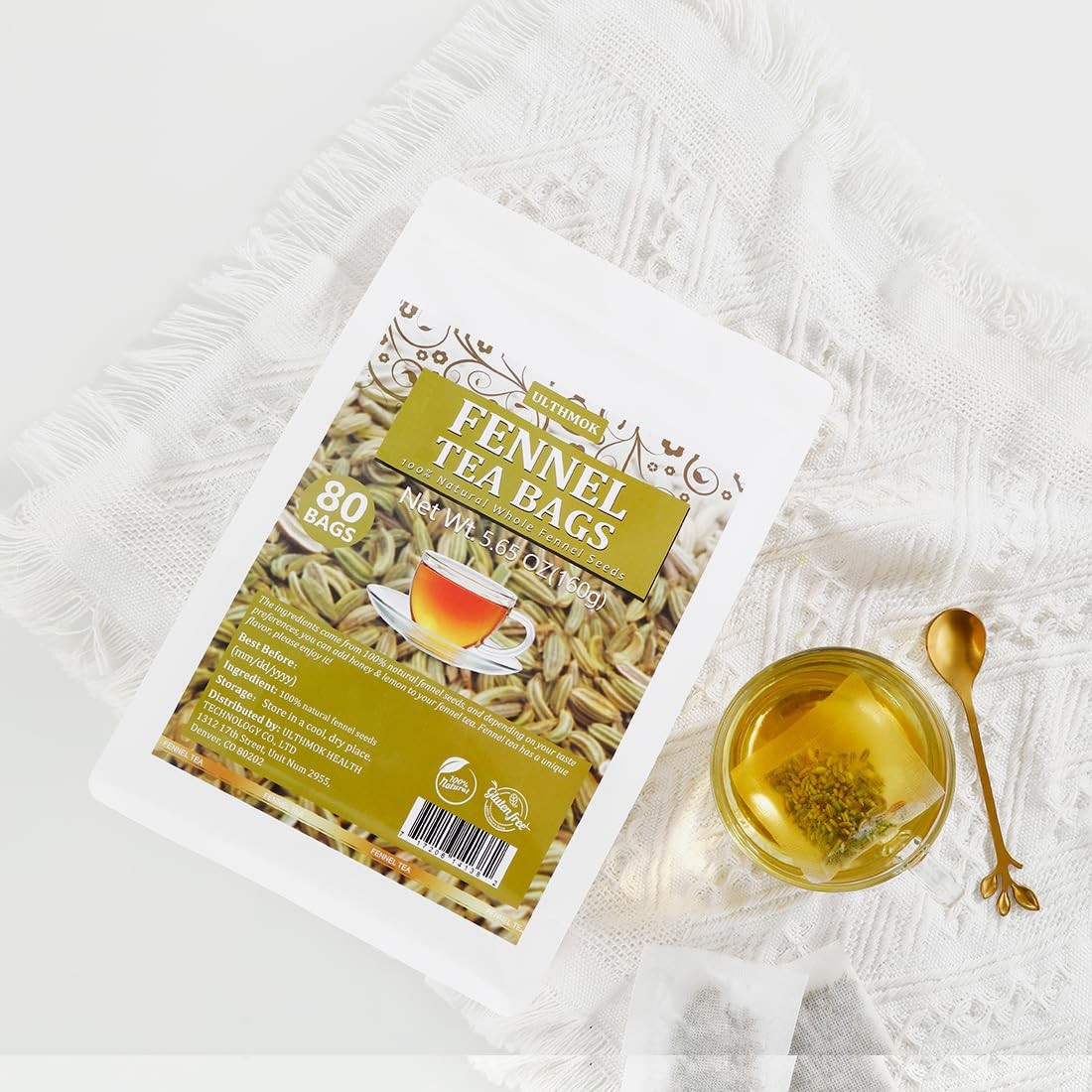 Premium Fennel Tea Bags, 80 Bags. Made with Natural 80 Count (Pack of 1)