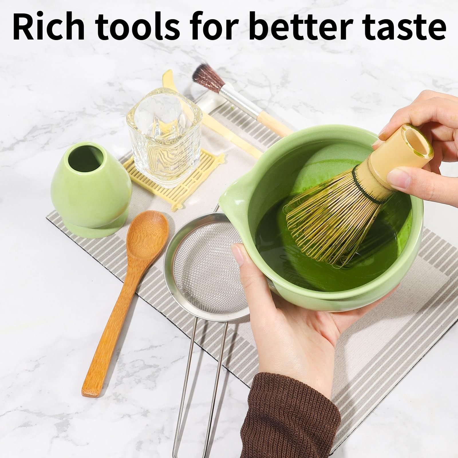 Matcha Whisk Set 12 Pcs – Includes 500ml Ceramic Bowl, Bamboo Tools – Perfect