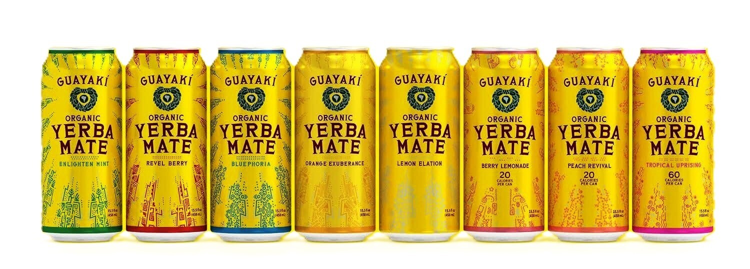 Guayaki Yerba Mate – 16 oz – Pack of 16 – Bluephoria, Lemon, Mint, Orange, Peach