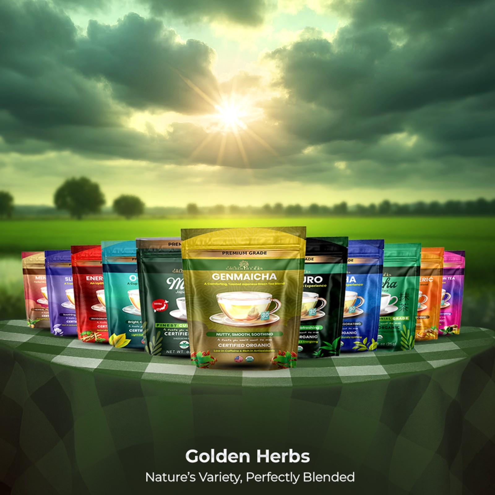 Golden Herbs Japanese Genmaicha Green Tea – Premium Roasted Brown Rice Blend