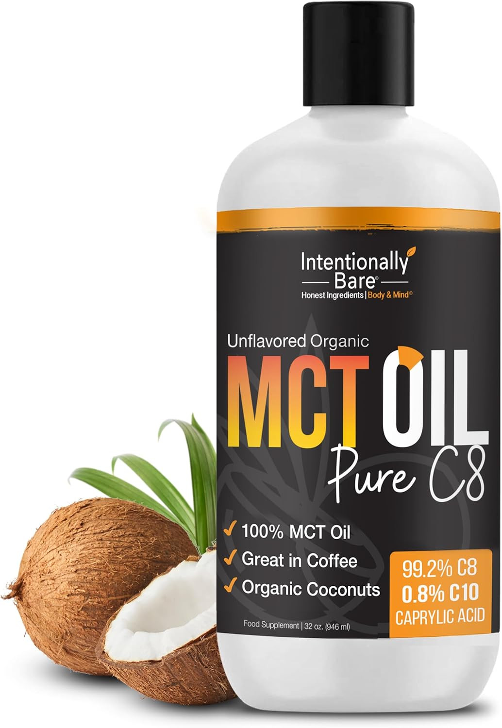 Intentionally Bare Pure C8 MCT Oil Organic – Brain 32 Fl Oz (Pack of 1)