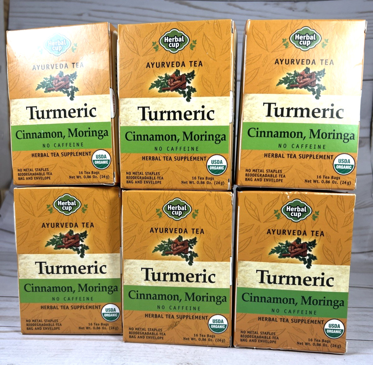 Herbal Cup Ayurveda Turmeric Cinnamon Moringa Caffeine Free Tea 16ct (6pk) 12/28