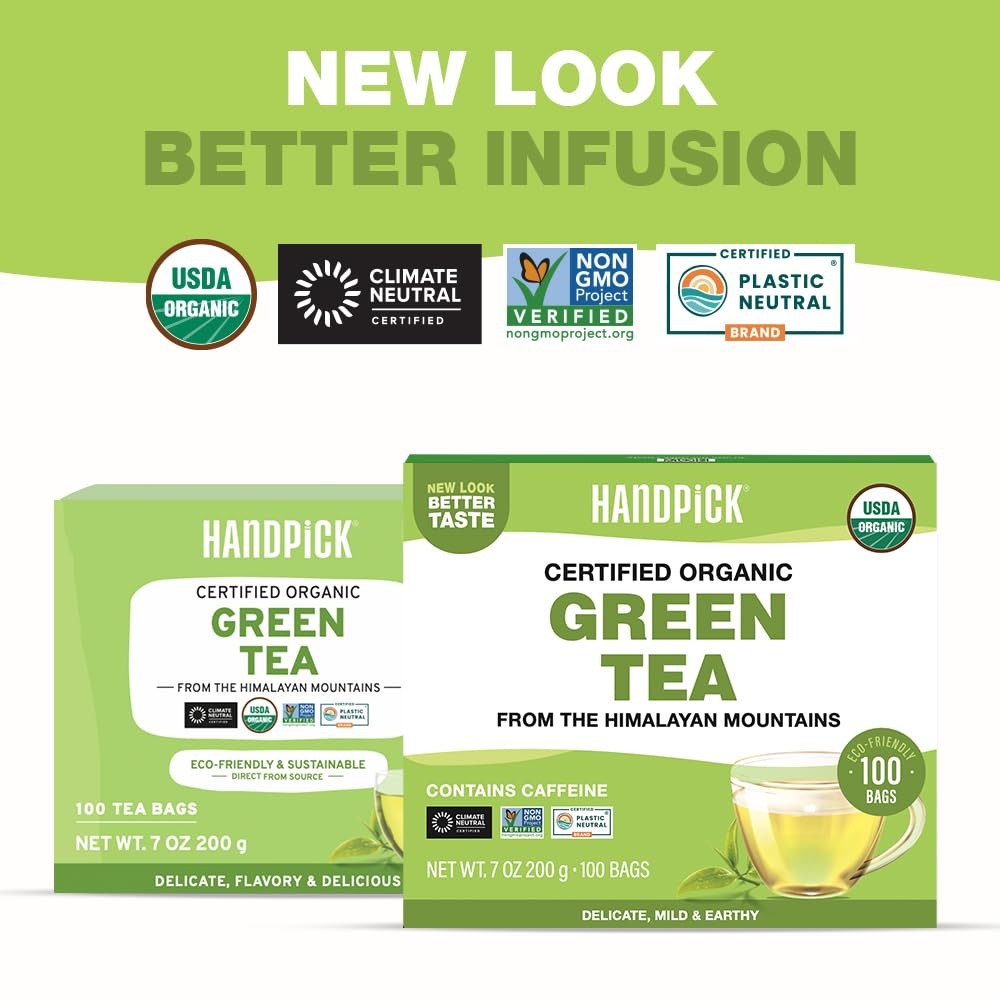 Organic Green Tea Bags – 100 Eco-Friendly, USDA Certified, Resealable Pack