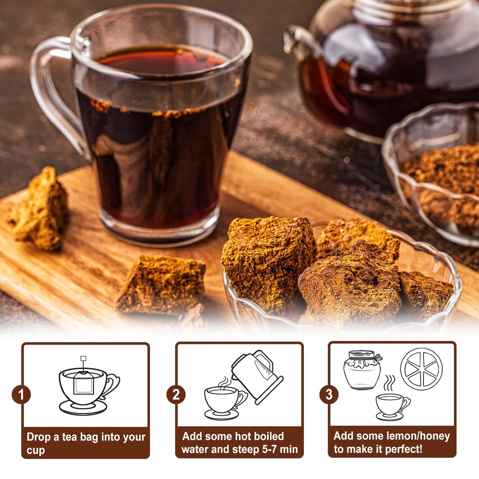 Chaga Mushroom Tea Bags – 100% Pure, Wild Harvested, Caffeine-Free, Non-GMO – 80