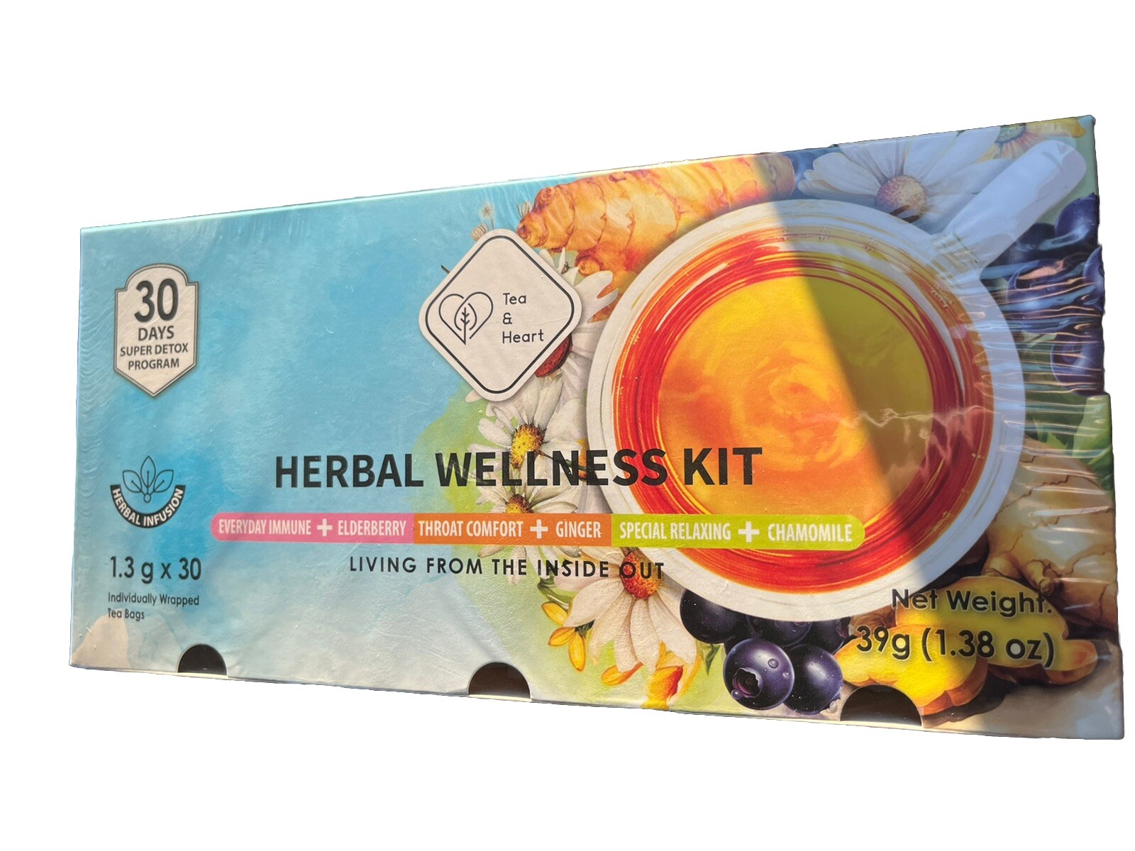 Herbal Wellness Kit Tea, 30 Days , Immune Elderry,Throat Comfort Ginger, Relaxin