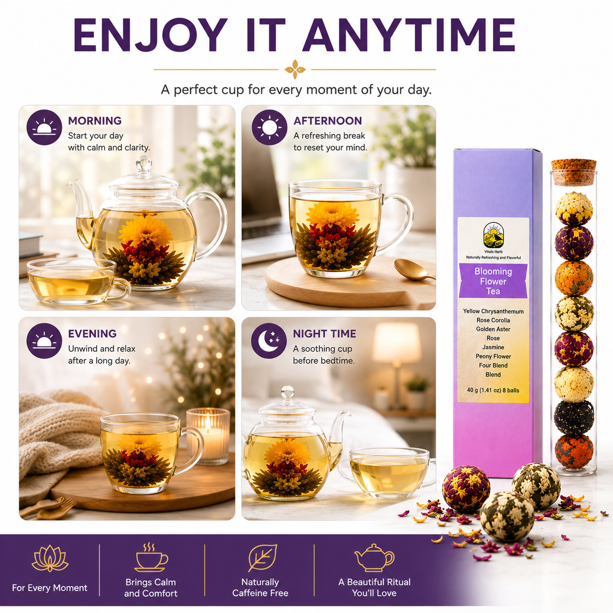 Summer Sale Blooming Tea Balls 8 Pack Jasmine Rose Chrysanthemum Peony Tea