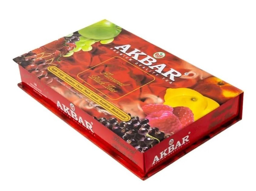 Akbar Fruit Fiesta Black Tea Gift Box 80 Foil Bags 160g Apple Grape Cherry Lemon