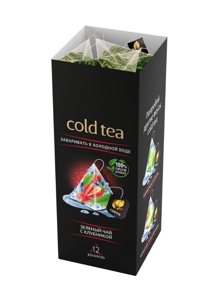 Curtis Cold Green Tea STRAWBERRY MINT 12Pyramid RF NO GMO Russia 100%Natural ЧАЙ