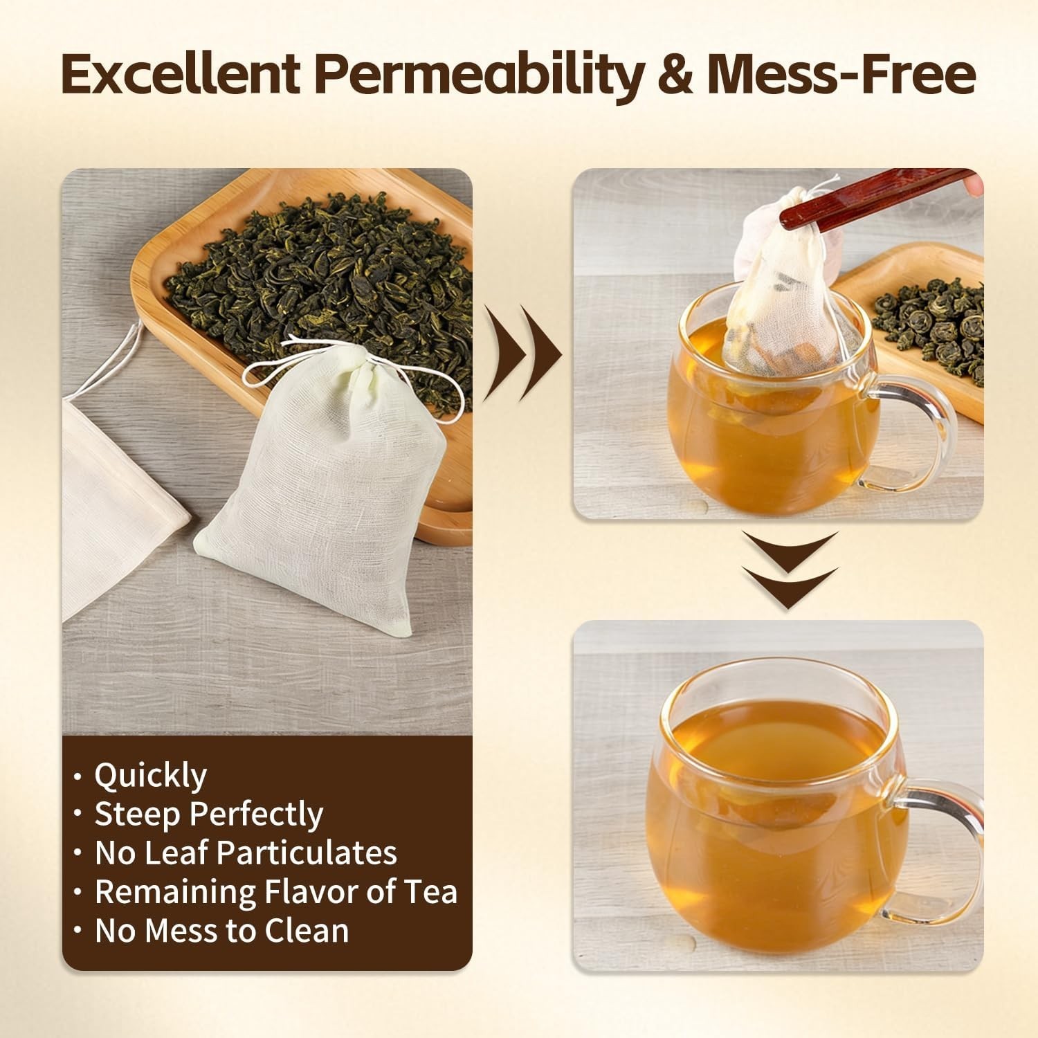 50 Pcs Tea Bags for Loose Leaf Tea, Reusable Tea Bags, Natural Unbleached Cot…