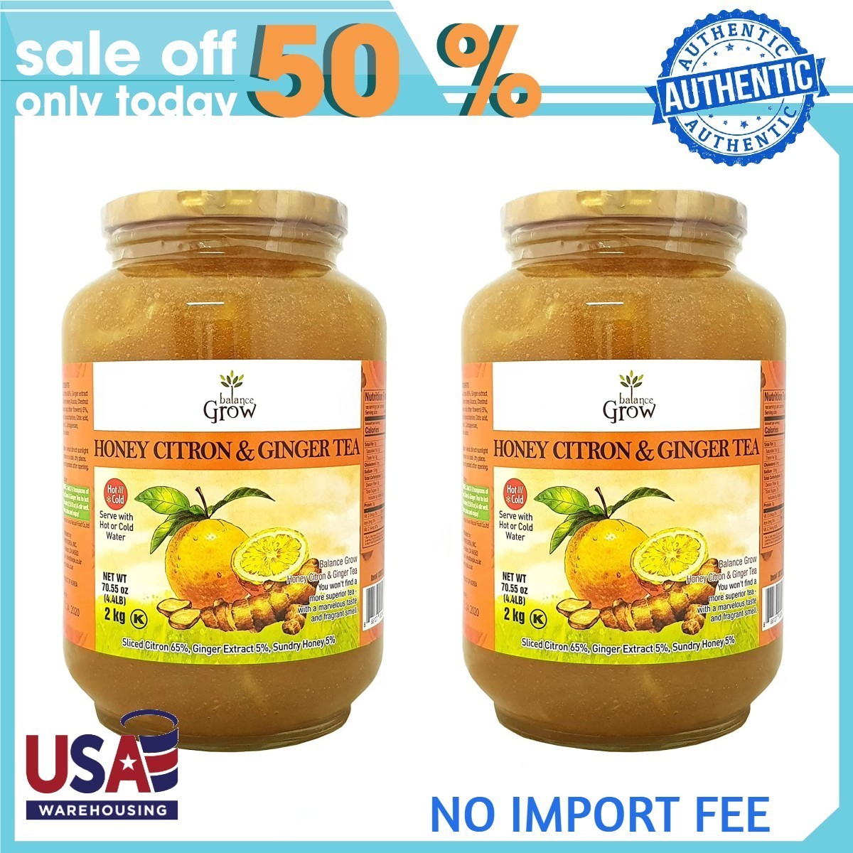 2P Balance Grow Honey Citron and Ginger Tea 70.55oz (4.4 lbs/2KG)