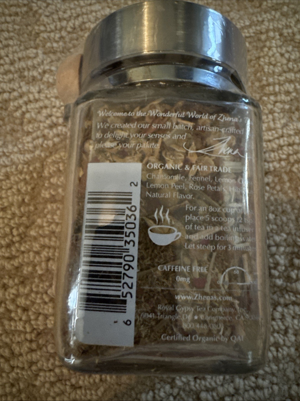 Zhena’s Gypsy Italian Chamomile Loose Tea Gift Glass Jar With Wood Spoon
