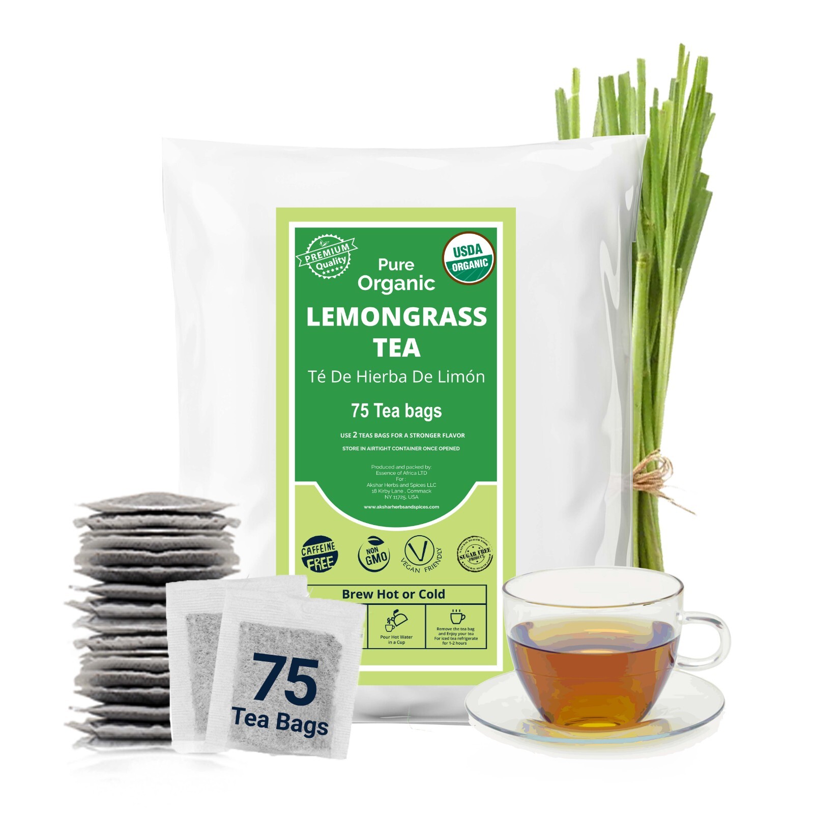 75 Lemongrass Tea Bags, All Natural Lemongrass Tea, Caffeine Free, Herbal Tea