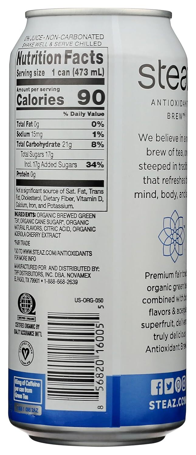 Steaz Organic Green Tea Blueberry Pomegranate 16 Fl Oz