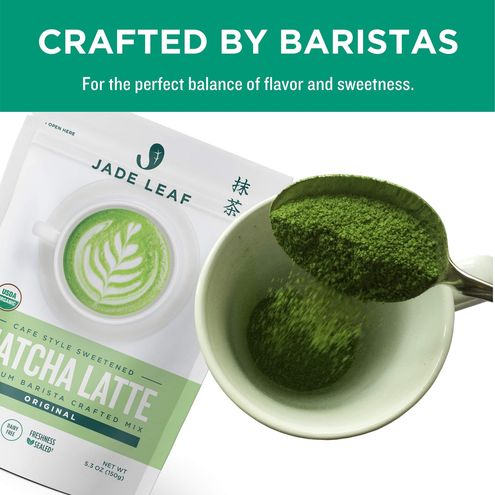 Jade Leaf Organic Matcha Latte Mix – Cafe Style Sweetened Blend – Sweet Matcha
